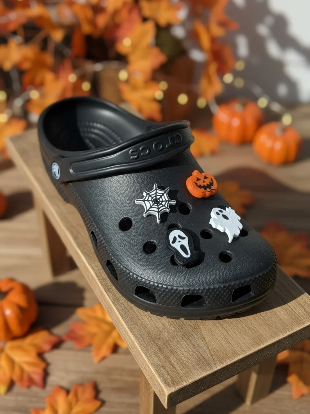 Halloween Kids Croc Charms - Black with Orange & White Accents